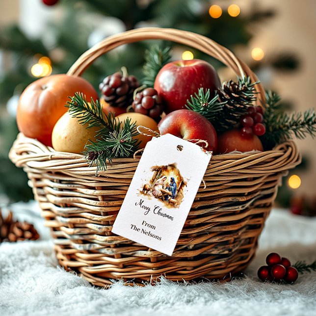 Étiquettes-cadeau Joyeux Noël Nativité personnalisée (Créateur téléchargé)