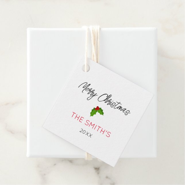 Étiquettes Cadeau Joyeux Noël NOM Holly Année Festivale Fête Fête (En situation)