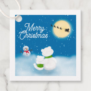 Étiquettes Cadeau Joyeux Noël Ours Polaire & Cub Nuit Neige