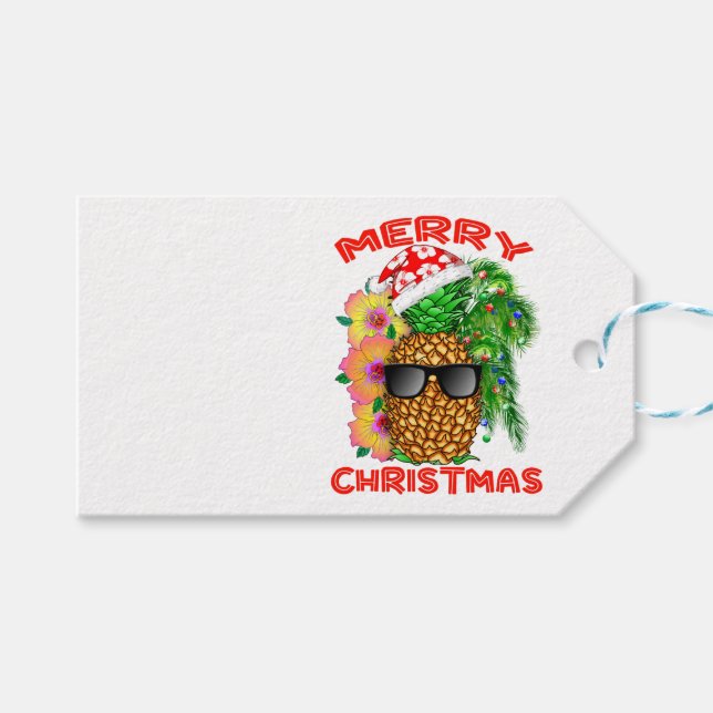 Étiquettes-cadeau Joyeux Noël Père Noël Ananas (Devant (Horizontal))