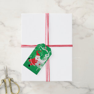Étiquettes-cadeau Joyeux Noël, Père Noël chantant et dansant