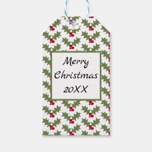 Étiquettes-cadeau Joyeux Noël personnalisé Holly Rouge et Vert 