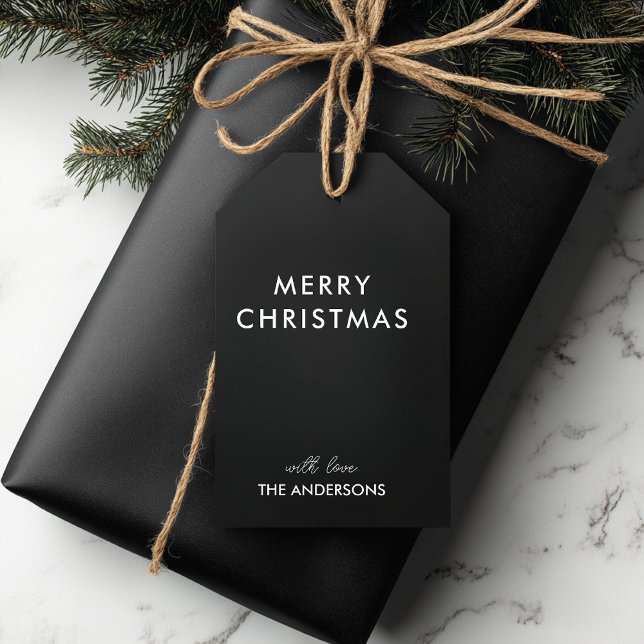 Étiquettes-cadeau Joyeux Noël Personnalisé Noir | Nom personnalisé (Créateur téléchargé)