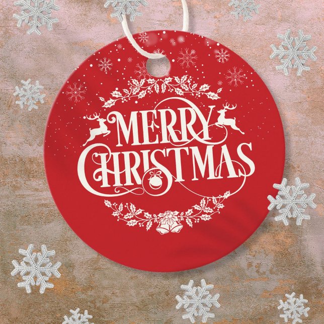 Étiquettes Cadeau Joyeux Noël personnalisé Snowflakes Rouge (Personalized Merry Christmas Snowflakes Red Favor Tags)