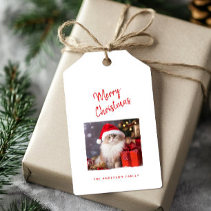 Étiquettes-cadeau Joyeux Noël Photo de Chat Personnalisée Fêtes