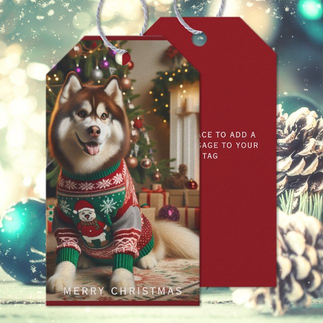 Étiquettes-cadeau Joyeux Noël Photo Noël (The front and back of the custom Husky Christmas Holiday gift tag )