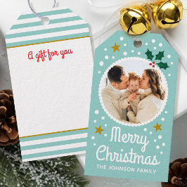Étiquettes-cadeau Joyeux Noël Photo personnalisée Nom Simple Monnaie