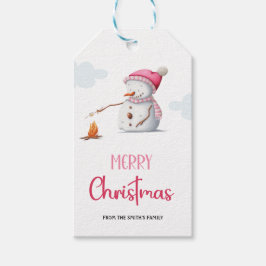 Étiquettes-cadeau Joyeux Noël Pink Snowman