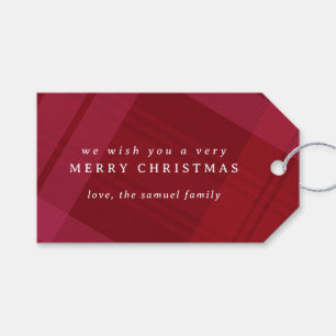 Étiquettes-cadeau Joyeux Noël plaid simple rouge personnalisé