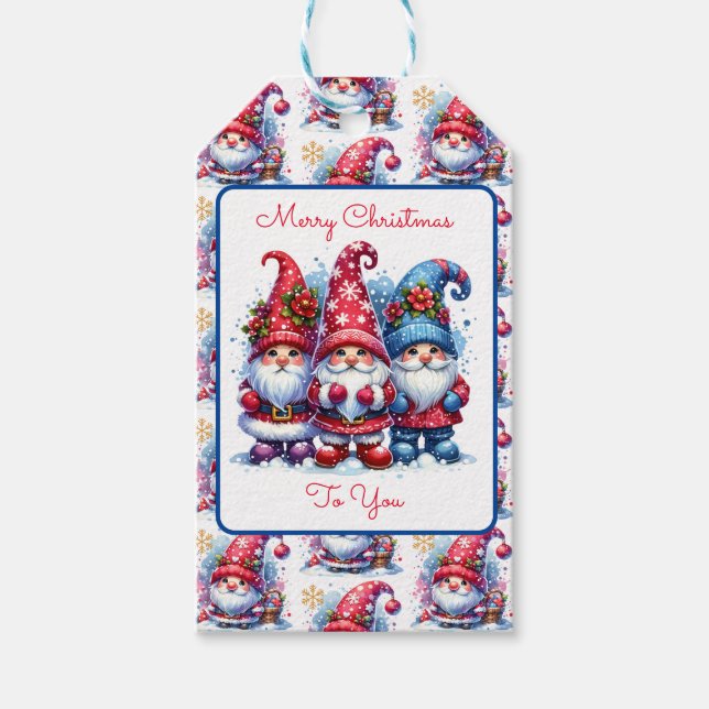 Étiquettes-cadeau Joyeux Noël Pour Vous | Gnomes vacances (Devant)