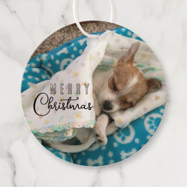 Étiquettes Cadeau Joyeux Noël Puppy Typographie (Devant)