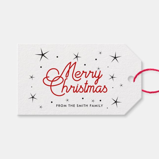 Étiquettes-cadeau Joyeux Noël rétro rouge et blanc (Devant (Horizontal))