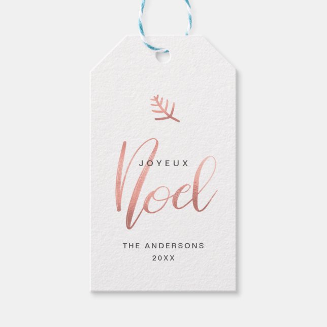 Étiquettes-cadeau Joyeux Noel Rose Gold Moderne Vacances Minimaliste (Devant)
