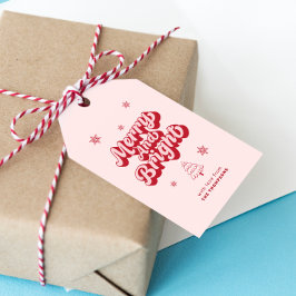 Étiquettes-cadeau Joyeux Noël rose rouge et brillant