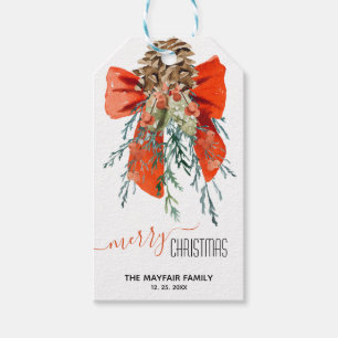 Étiquettes-cadeau Joyeux Noël Rouge Bow Juniper & Cones de Sucre