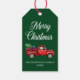 Étiquettes-cadeau Joyeux Noël Rouge Camion Arbre Cadeaux Lumières Ve