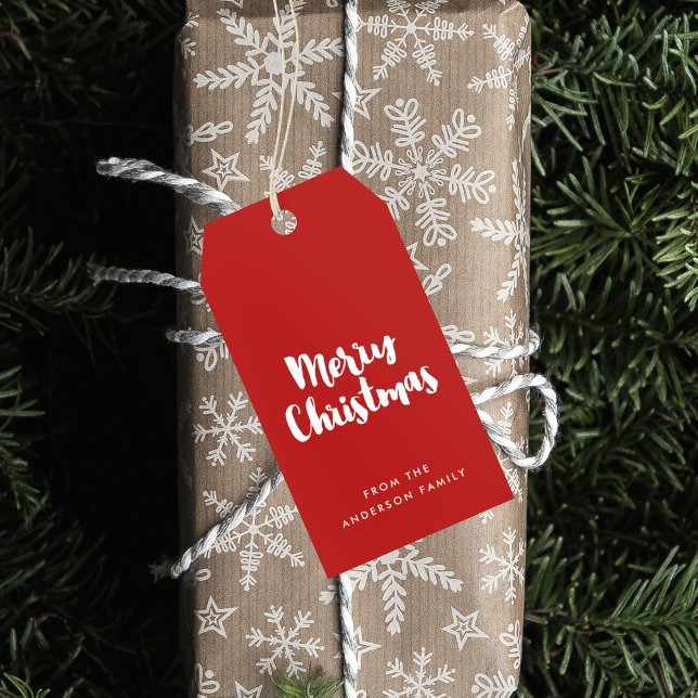 Étiquettes-cadeau Joyeux Noël rouge et blanc moderne (Créateur téléchargé)