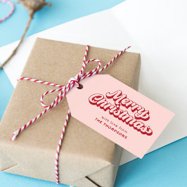 Étiquettes-cadeau Joyeux Noël rouge et rose
