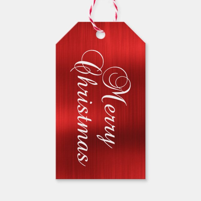 Étiquettes-cadeau Joyeux Noël Rouge Métallisé (Devant)