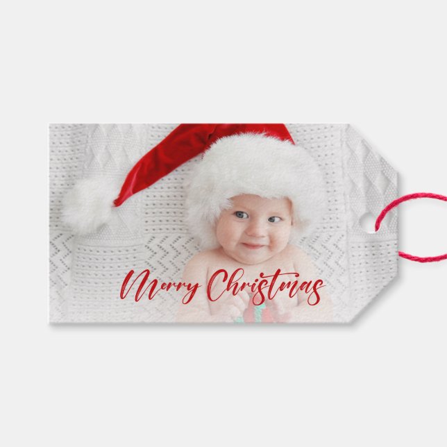 Étiquettes-cadeau Joyeux Noël rouge moderne photo (Devant (Horizontal))