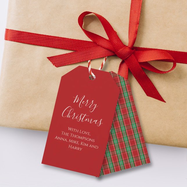 Étiquettes-cadeau Joyeux Noël Rouge Vert Classique Fête Plaid (Créateur téléchargé)
