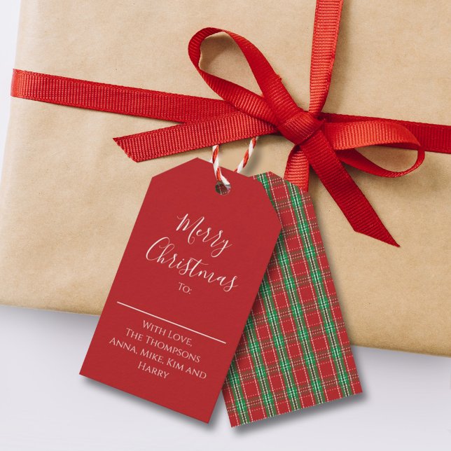 Étiquettes-cadeau Joyeux Noël Rouge Vert Classique Fête Plaid (Créateur téléchargé)