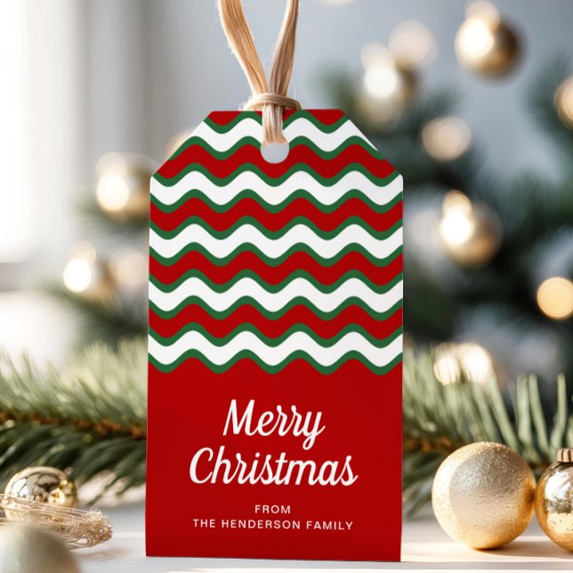 Étiquettes-cadeau Joyeux Noël Rouge Vert Grandes (Modern Merry Christmas Red Green Stripes Gift Tags)