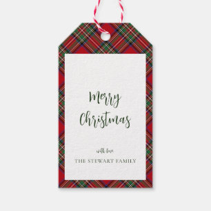 Étiquettes-cadeau Joyeux Noël Rouge Vert Plaid Stewart Tartan