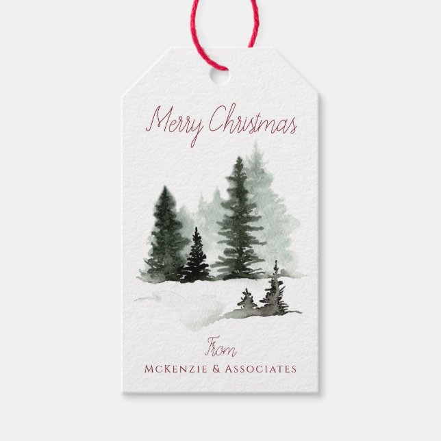 Étiquettes-cadeau Joyeux Noël Sapins de Noël enneigés (Devant)