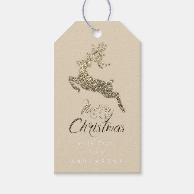 Étiquettes-cadeau Joyeux Noël Script cadeau à Ivory Sepia Gold (Devant)