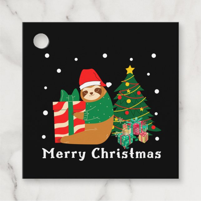 Étiquettes Cadeau Joyeux Noël Sloth Noël (Devant)