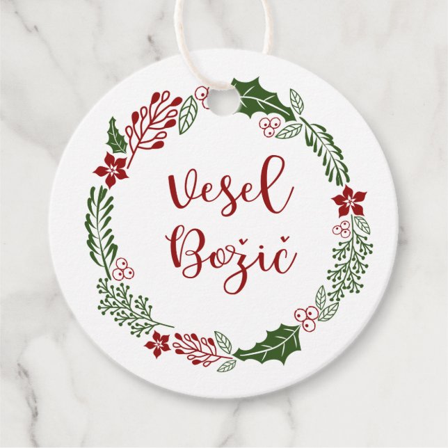 Étiquettes Cadeau Joyeux Noël slovène, Custom (Devant)