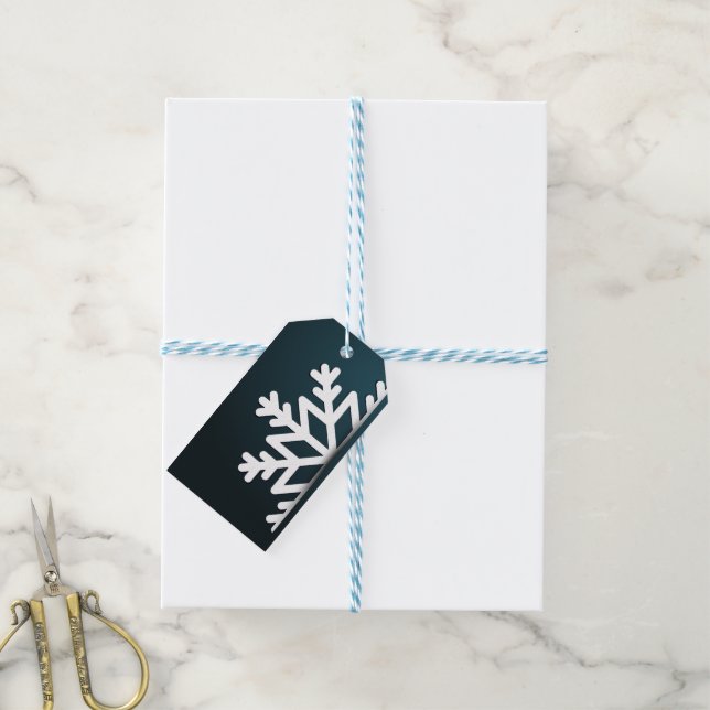 Étiquettes-cadeau Joyeux Noël Snowflake Blue (Avec de laficelle)