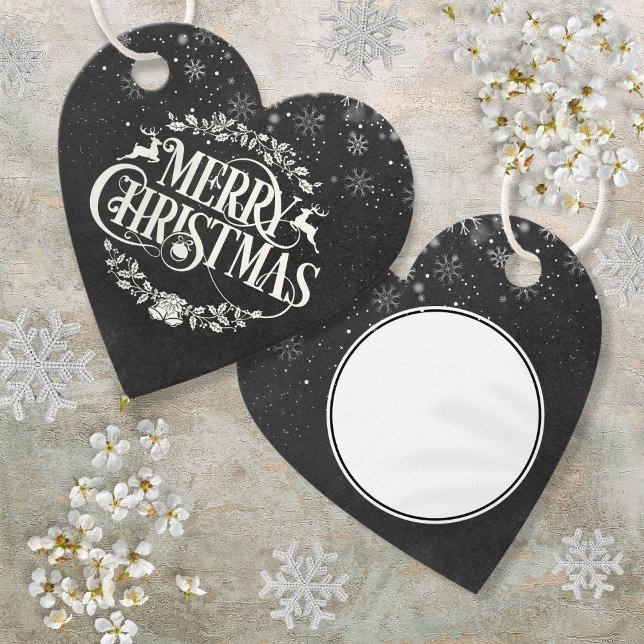 Étiquettes Cadeau Joyeux Noël Snowflakes Boho Chalkboard (Merry Christmas Snowflakes Boho Chalkboard Favor Tags)