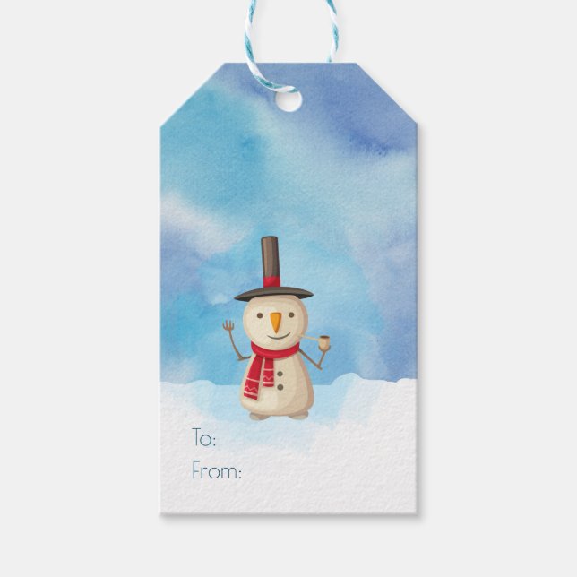 Étiquettes-cadeau Joyeux Noël Snowman Agitant Et Souriant (Devant)