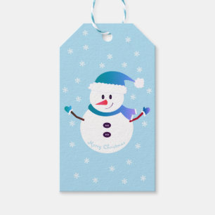 Étiquettes-cadeau Joyeux Noël Snowman Snowflakes Bleu