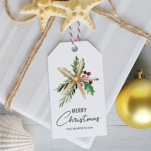 Étiquettes-cadeau Joyeux Noël Starfish Plage tropicale
