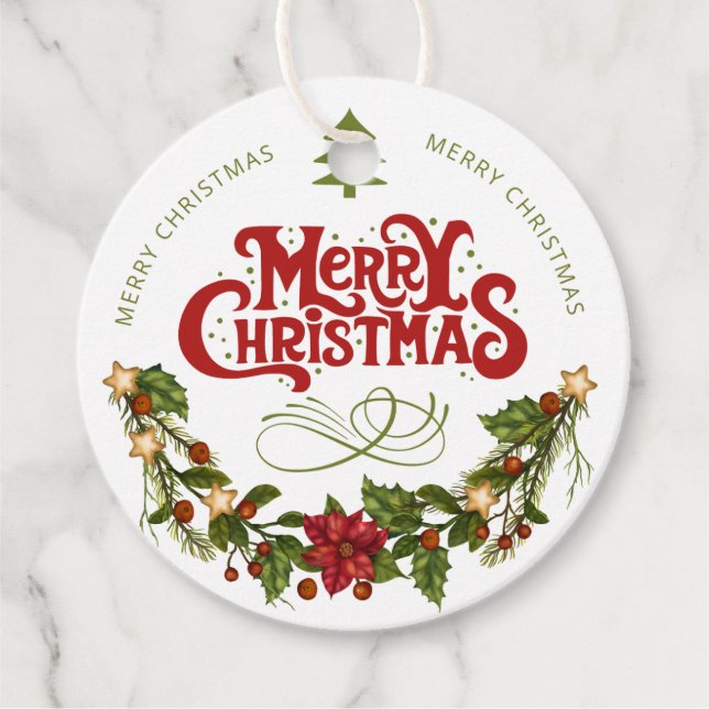 Étiquettes Cadeau Joyeux Noël | Typographie rouge (Devant)