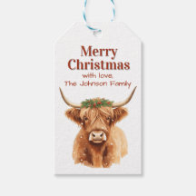 Joyeux Noël Verdure Vache Highland Miniature