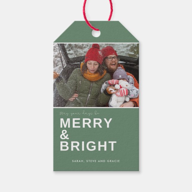 Étiquettes-cadeau Joyeux Noël vert brillant (Devant)