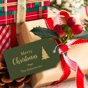 Étiquettes-cadeau Joyeux Noël vert et or personnalisé