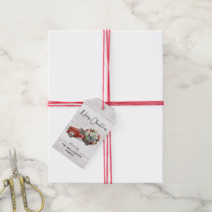Étiquettes-cadeau Joyeux Noël Vintage Camion Rouge Famille Vacances
