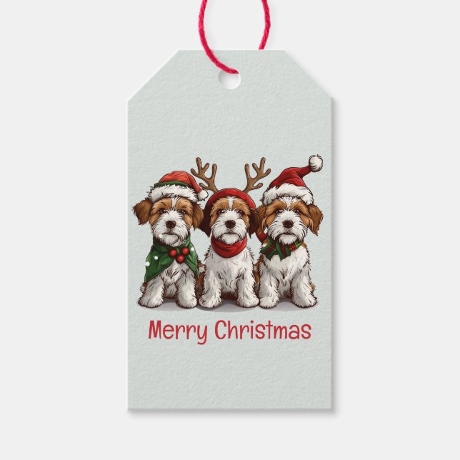 Étiquettes-cadeau Joyeux Noël Welsh Wire Fox Terrier Chiens (Devant)