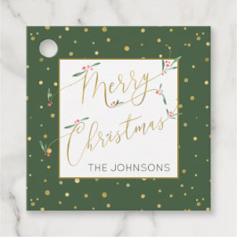 Étiquettes Cadeau Joyeux Noël Whimsical Script Vert et Or
