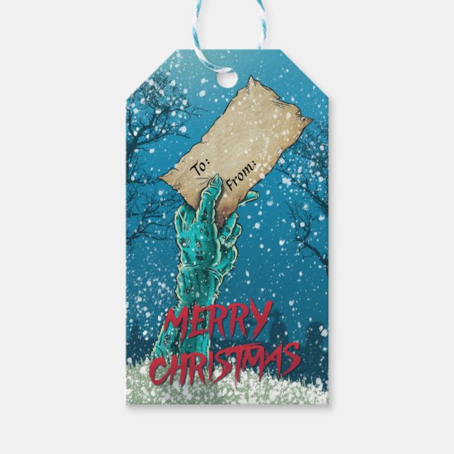 Étiquettes-cadeau Joyeux Noël Zombie (Devant)