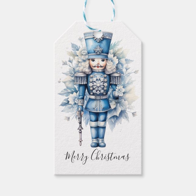 Étiquettes-cadeau Joyeux Noir Bleu Nutcracker (Devant)