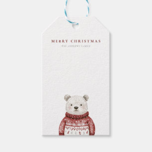 Étiquettes-cadeau Joyeux Ours de Noël dans un pull