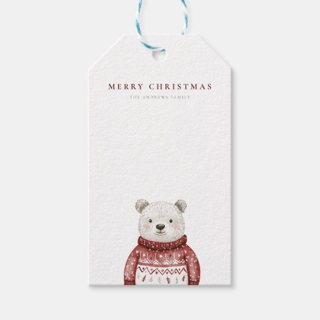 Étiquettes-cadeau Joyeux Ours de Noël dans un pull (Devant)