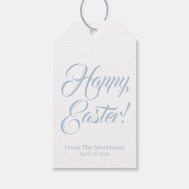 Étiquettes-cadeau Joyeux Pâques bleu poussiéreux script personnalisé (Devant)