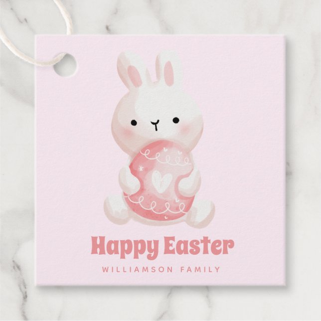 Étiquettes Cadeau Joyeux Pâques ! Mignonne lapin de Pâques avec oeuf (Devant)